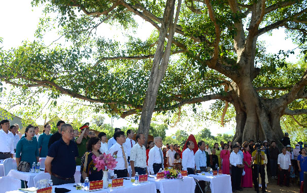 A group of people standing under a treeDescription automatically generated