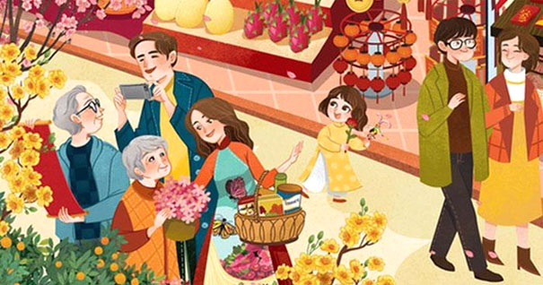 A cartoon of a group of people in a flower shopDescription automatically generated